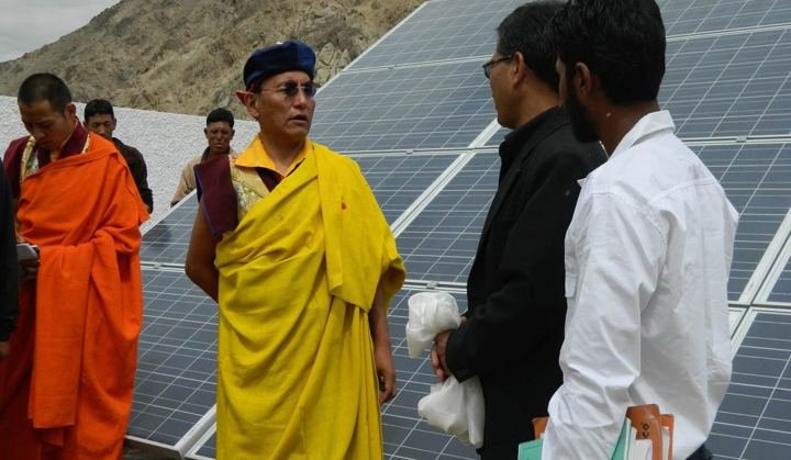 HH Gyalwang Drukpa Rinpoche inaugurating the solar power plant at DPK School, Leh