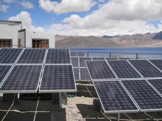 Solar power plant on the shore of Pangong Tso
